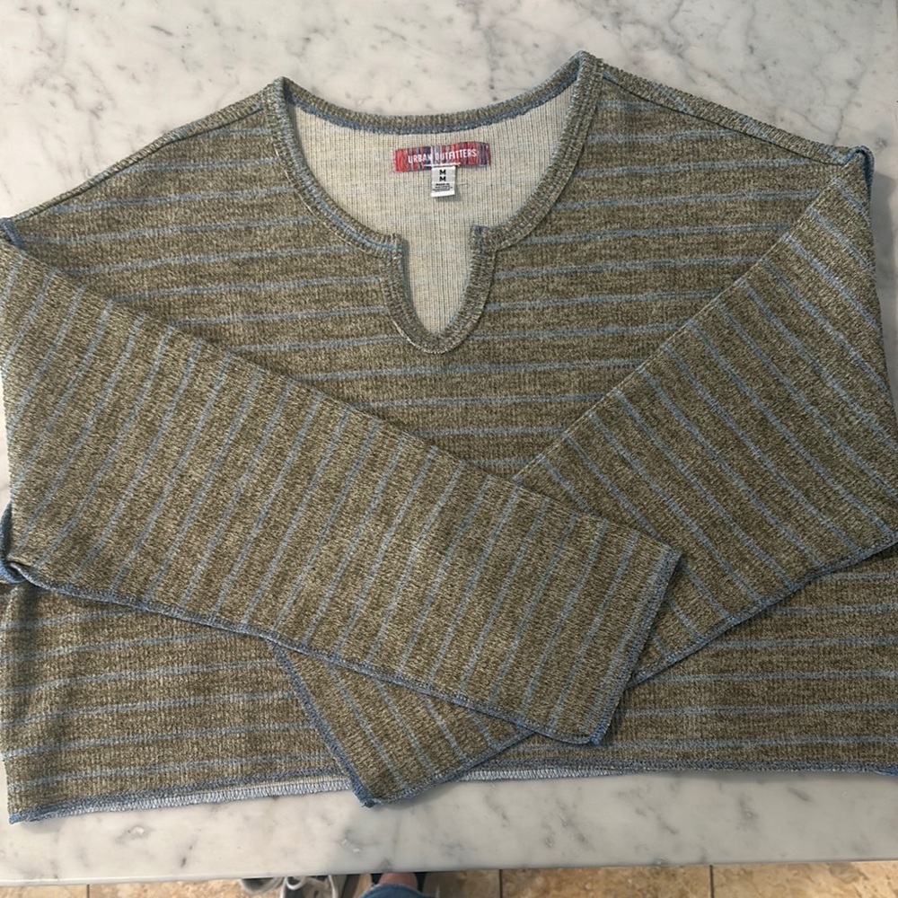 Anthropologie Cropped Striped Long Sleeve Knit Top